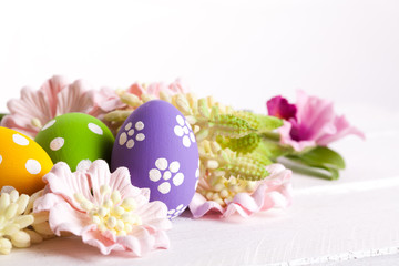 Colorful easter eggs with white points