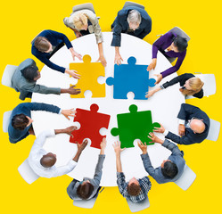 Business People Jigsaw Puzzle Collaboration Team Concept