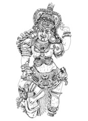 Hindu God winning the battle with demons. Sketch