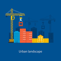 Flat design vector concept illustration with icons of building