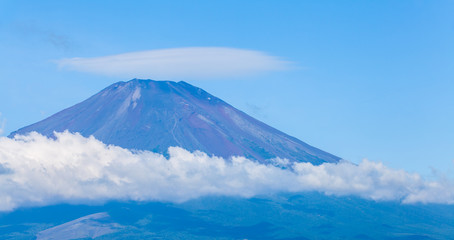 Top of Mountain Fuji with cloud in summer season