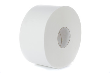 Roll of cash register paper tape on white, isolated