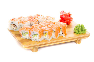 Sushi roll made dish on gete isolated on whiet background