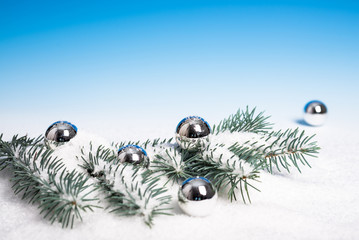 Fototapeta na wymiar Silver Christmas decorations, space