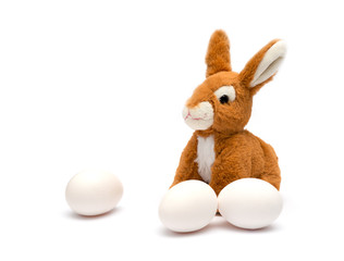 Easter rabbit and egg. Isolated on a white background.