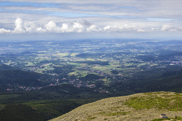 Obraz premium Top view of the surrounding villages with the Giant Mountains