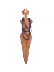 prehistoric clay figurine of a woman isolated