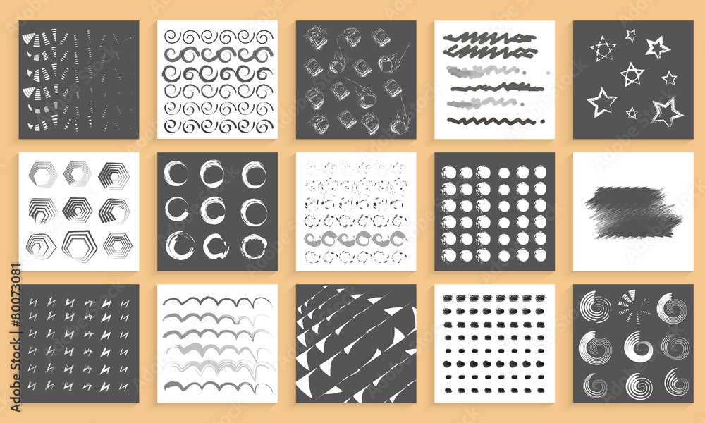 Poster set of creative hand drawn patterns in different shapes.