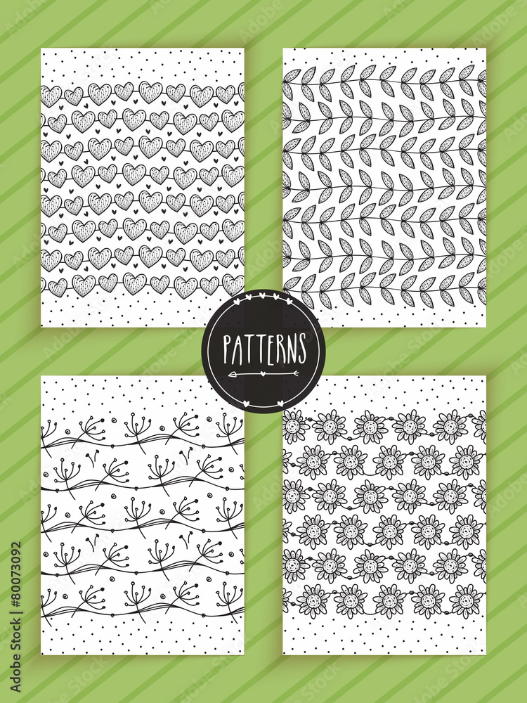Poster set of hand drawn patterns in different shapes.