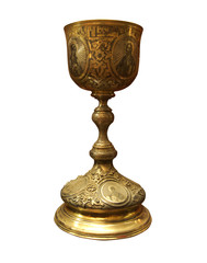 Vintage golden church utensil isolated over white