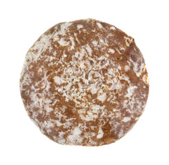 Glazed gingerbread cookie on a white background