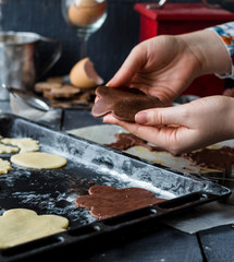 Fototapeta na wymiar the process of making biscuits, shortbread dough raw, cut shape