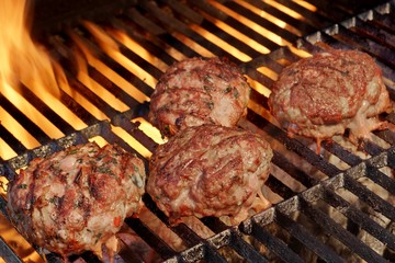 Tasty Burgers On The Barbecue Grill. Summer Party Image.