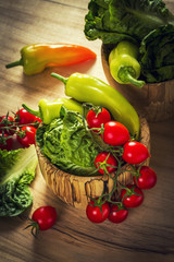 Bunch of vegatables  on wooden background.