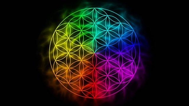 Rainbow flower of life with aura - symbol of sacred geometry
