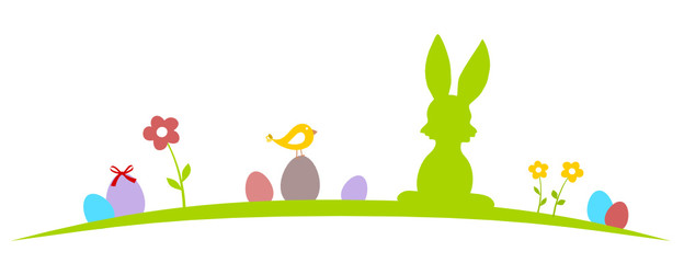Osterwiese mit Hase und Eiern