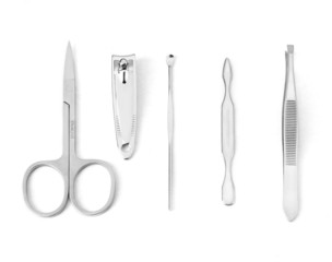 Tools of a manicure set on a white background