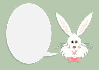Greeting card with with white Easter rabbit.