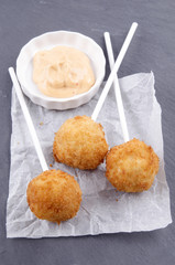 mashed potato pops and spicy mayonnaise