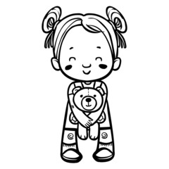 Funny vector cartoon girl with teddy-bear. Vector illustration