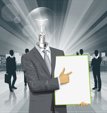 Vector Lamp Head Businessman With Empty Write Board