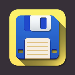Vector floppy disk icon with long shadow