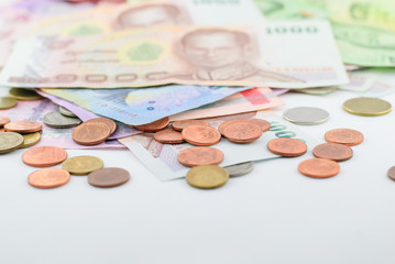 Thai money banknotes and coins