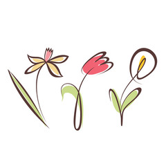 outlined hand drawn flower collection, design elements set