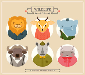 Hipster fashioned african animals