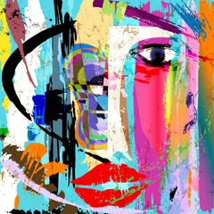 Foto op Aluminium abstract woman's face, with paint strokes and splashes © Kirsten Hinte