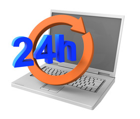 24 hours service sign. Computer generated 3D photo rendering.