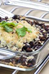 baked black beans with cheese Emmentaler