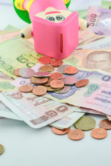 Thai money banknotes and coins