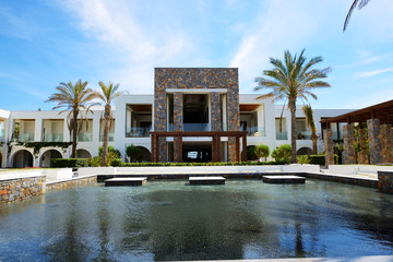 The pool and building of luxury hotel, Crete, Greece