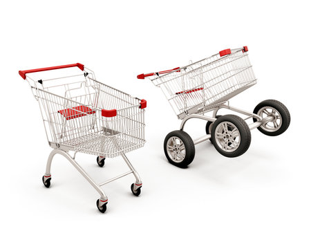 Concept two carts for a supermarket