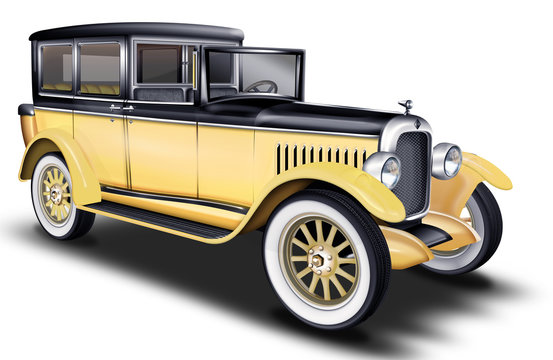 schwarzer - gelber Oltimer, PKW, Limousine Taxi, Taxe