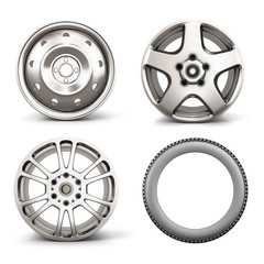 Obraz premium Set from three disks for the car and the tire