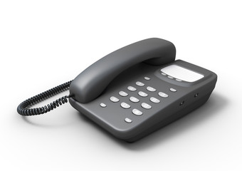 Stationary push-button telephone on a white