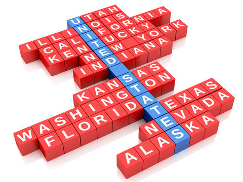 3d United States country concept. Crossword with letters