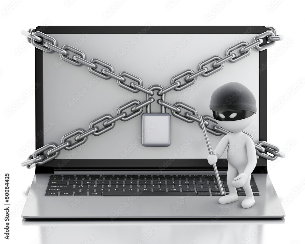 Aufkleber 3d laptop with lock and chain. data security concept.