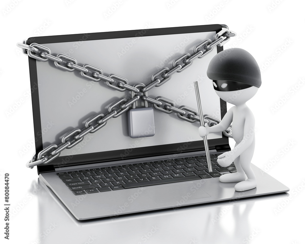 Poster 3d laptop with lock and chain. data security concept.