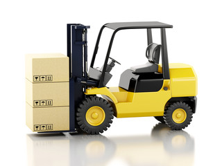 3d forklift truck with cardboard  boxes.