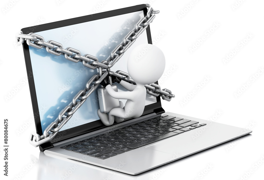 Aufkleber 3d laptop with lock and chain. data security concept.