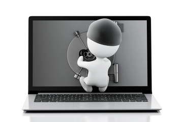 3d Laptop with Safe Door. Data security concept.