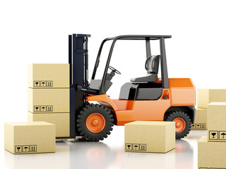 3d forklift truck with cardboard  boxes.
