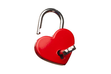 heart shaped opened lock, isolated on white