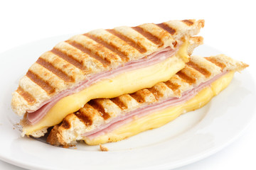 Toasted ham and cheese panini sandwich.