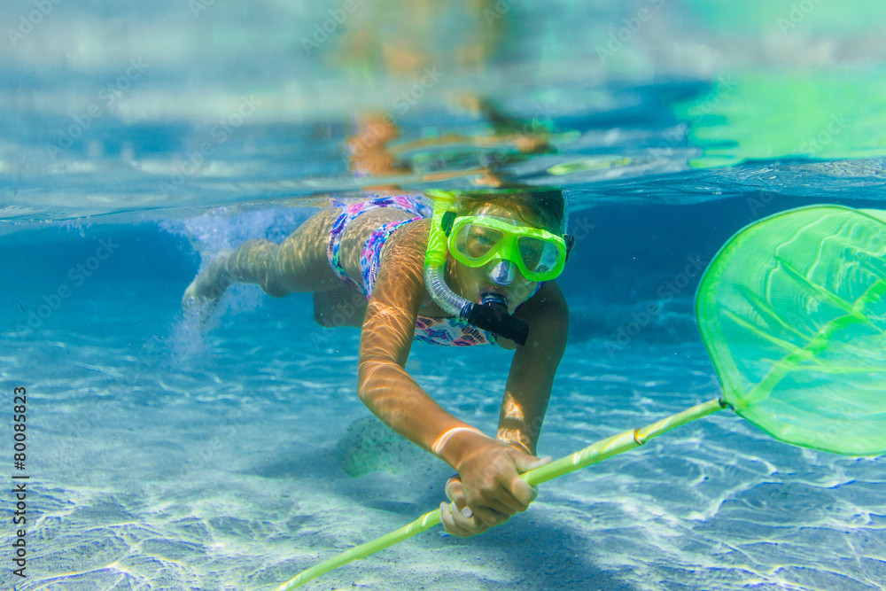 Sticker Underwater girl snorkeling