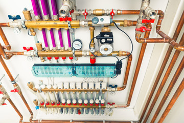underfloor heating system in boiler-room