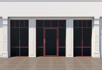 Shopfront with large windows. White store facade